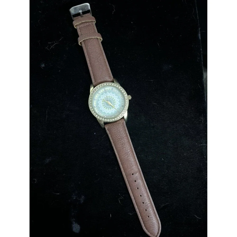 Jessica Carlyle Mandala Rhinestone Watch Brown Leather New Battery